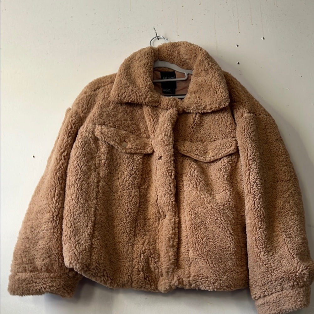 NWT ME JANE baseball style faux fur jacket